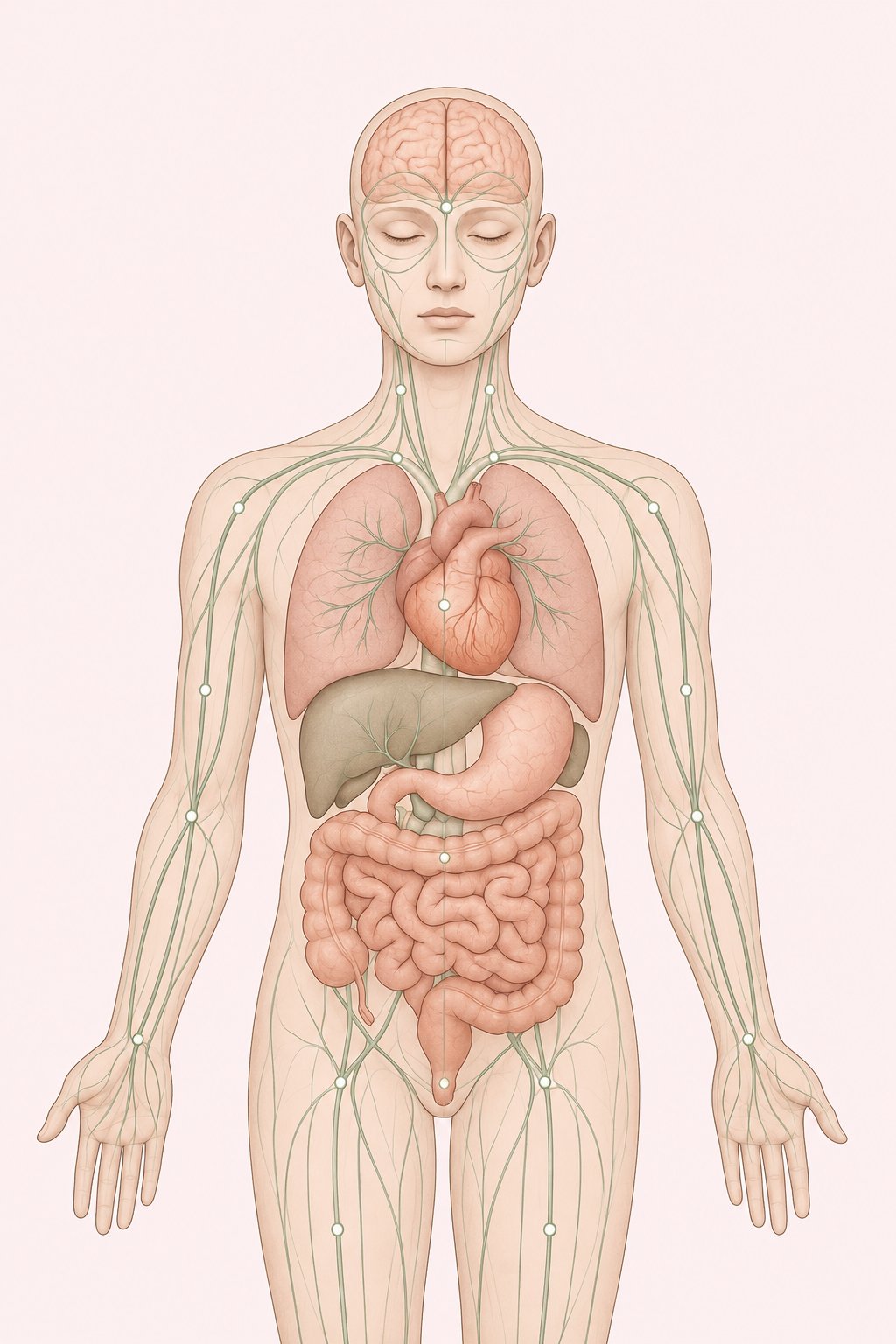 Human body illustration showing organs and nervous system